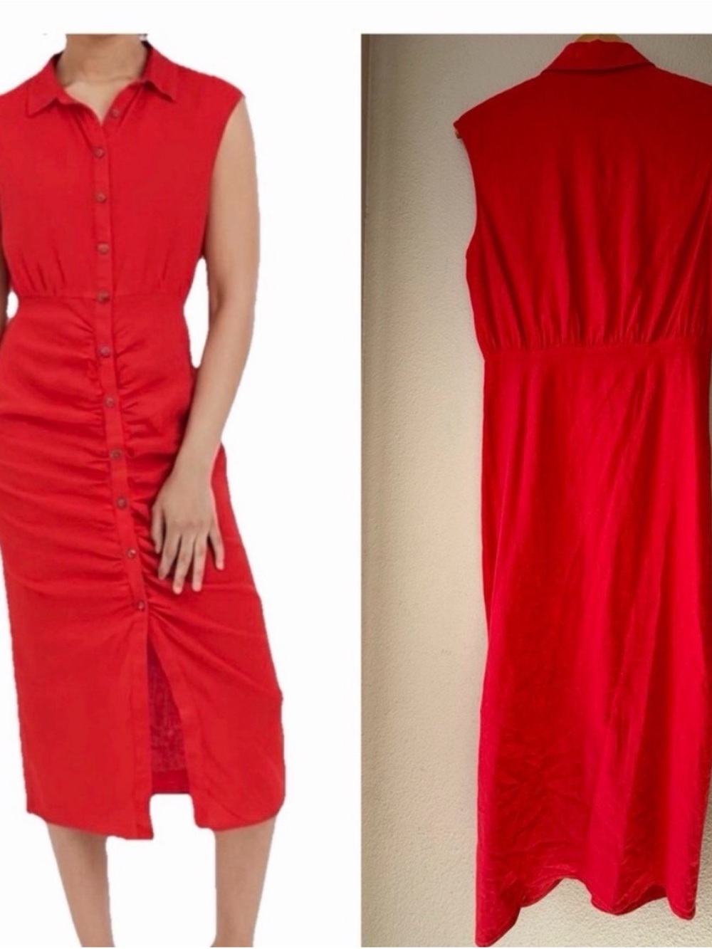Zara Sleeveless Button-Front Red Midi Dress